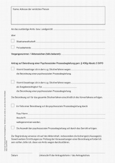 Vorschaubild 1: Antragsformular: Psychosoziale Prozessbegleitung