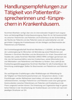 Vorschaubild 3: Handlungsempfehlungen zur Tätigkeit von Patientenfürsprecherinnen und -fürsprechern in Krankenhäusern.